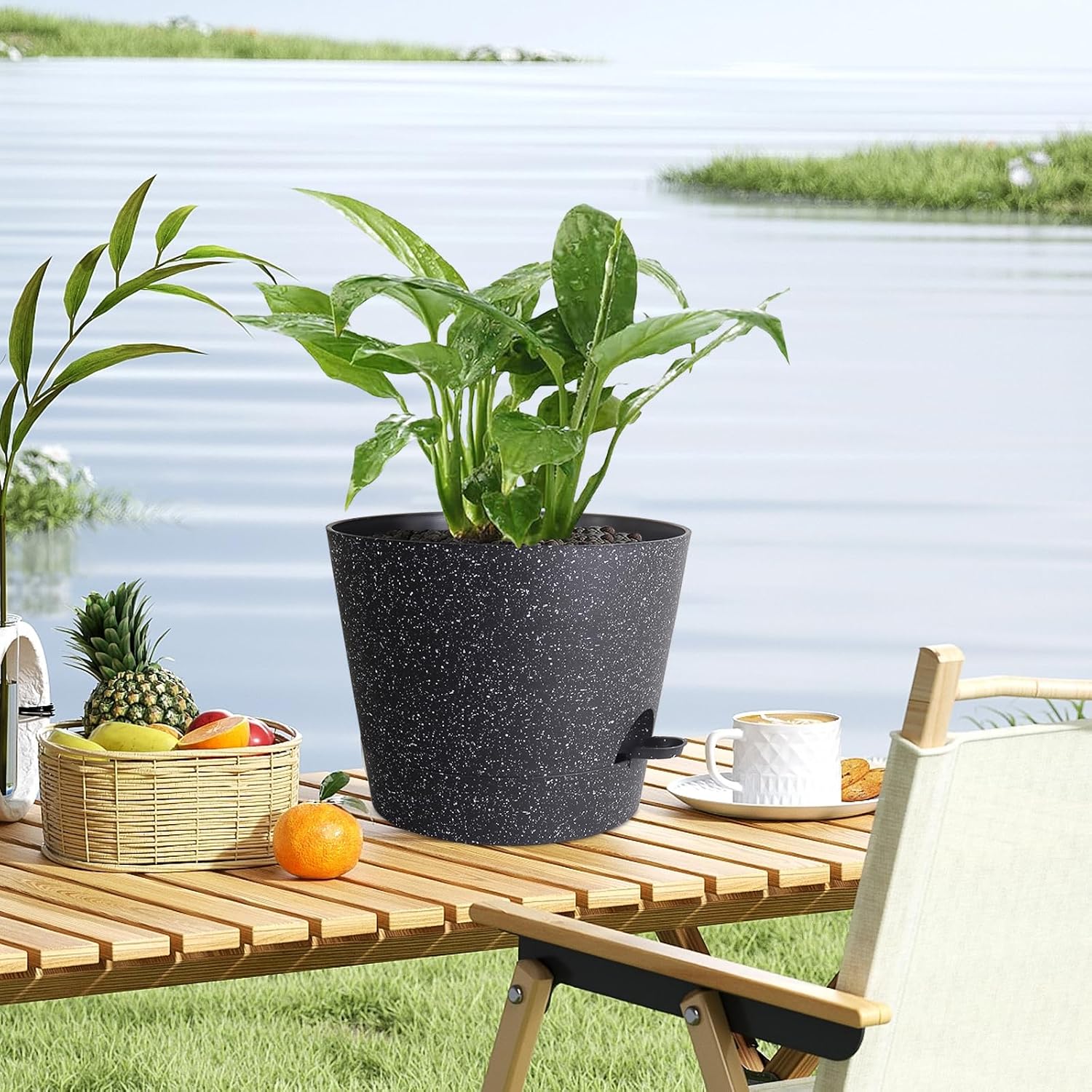 Meowell 12 inch Large Self Watering Pots, Plant Pots with Mesh Drainage Holes for Indoor Outdoor Plants, Plastic