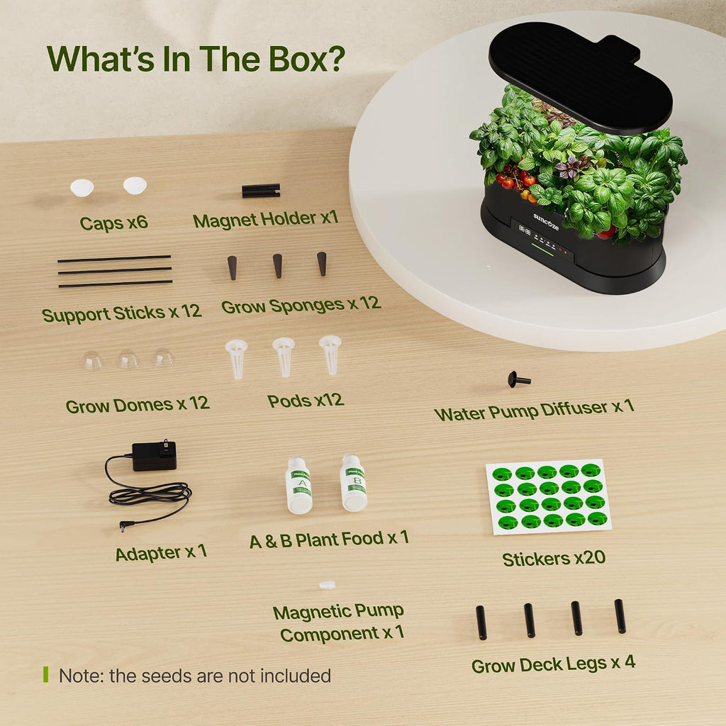 Hydroponics Growing System, Smart Panel, 5L Removable Tank, 36W LED | Dimmable Full Spectrum Grow Light, 12 Pods Indoor