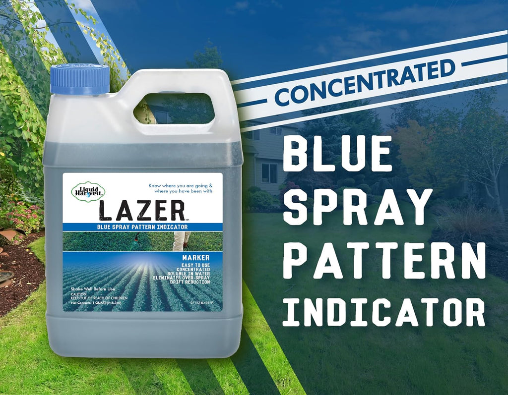 Liquid Harvest Lazer Blue - 32 Ounces - Concentrated Spray Pattern Indicator - Perfect Weed/ Fertilizer Marking Dye