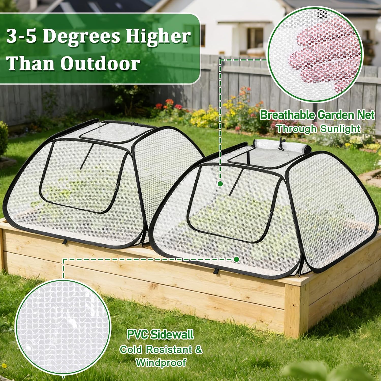 2 Pack Garden Covers for 6x3ft Raised Beds | Freeze Protection Greenhouse Cover for Raised Garden Beds Protecting