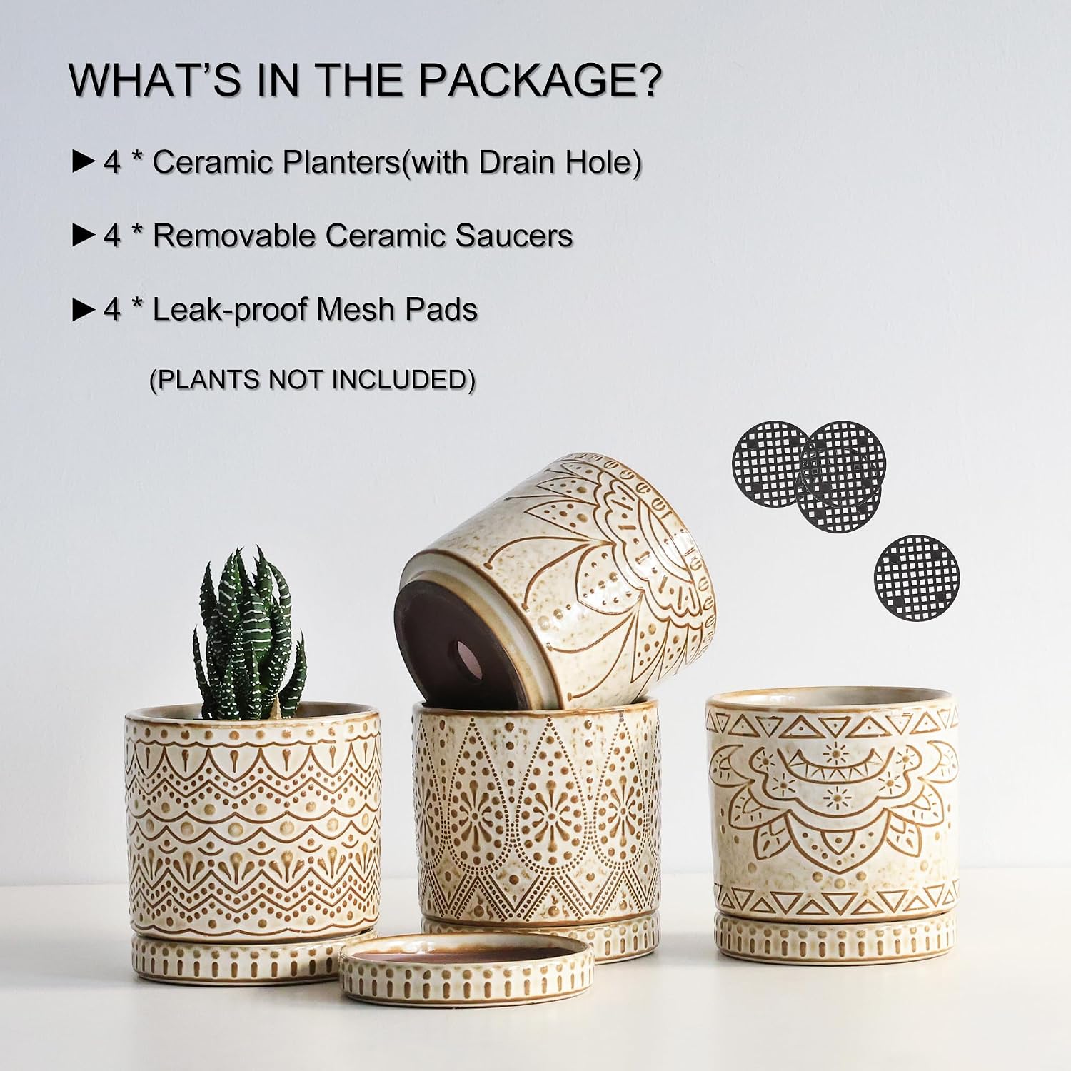 Gepege Ceramic Succulent Pots, 4 Inch Small Plant Pots with Drainage | Ceramic succulent pots with drainage holes