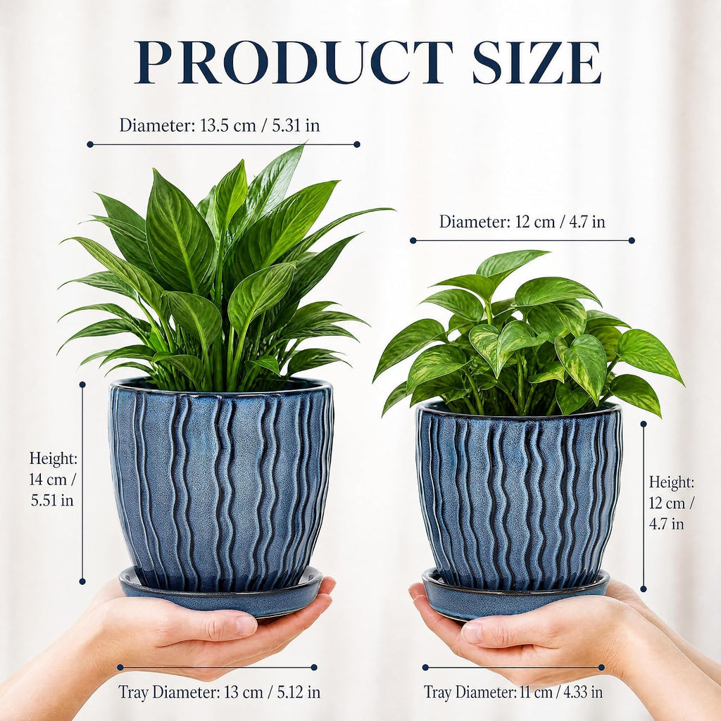 Ceramic Plant Pots, Modern Flower Pots, Small Plant Pots 4.5+5.5inch | Flower Pots Indoor Planters with Drainage and