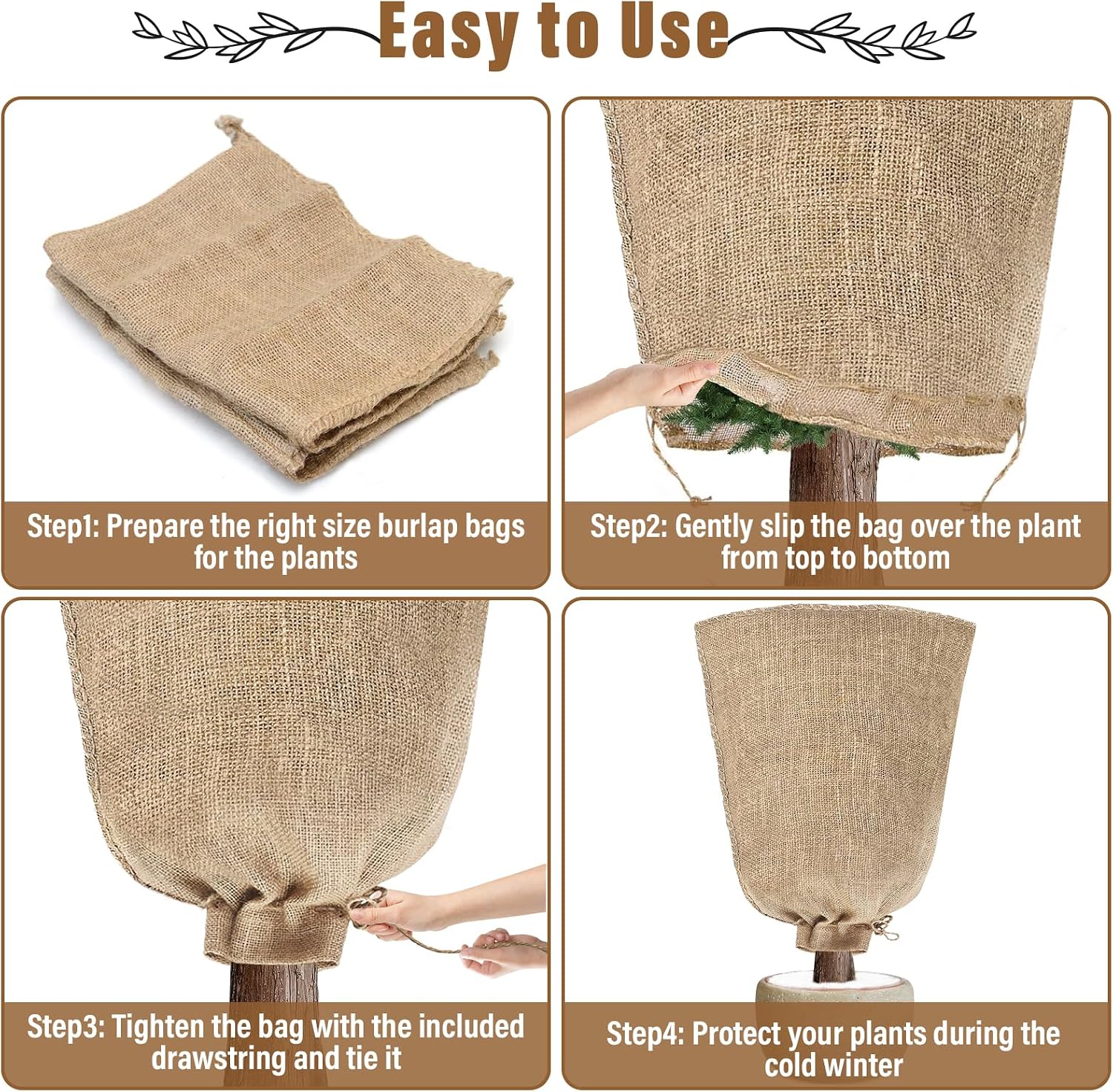 Riare 4 Packs 40 × 47 Inch Large Winter Plant Cover Bags with Drawstring