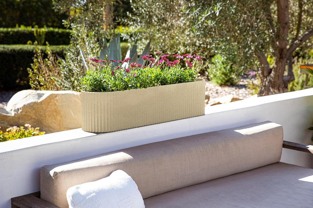 Veradek Demi Series Window Box Planter - Round Outdoor Planter | Made From a Durable Plastic-Stone Composite With