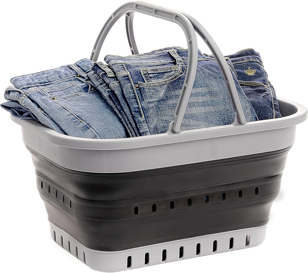 SAMMART 19L (5 Gallon) Collapsible Tub with Handle - Portable Outdoor Picnic Basket/Crater - Foldable Shopping Bag