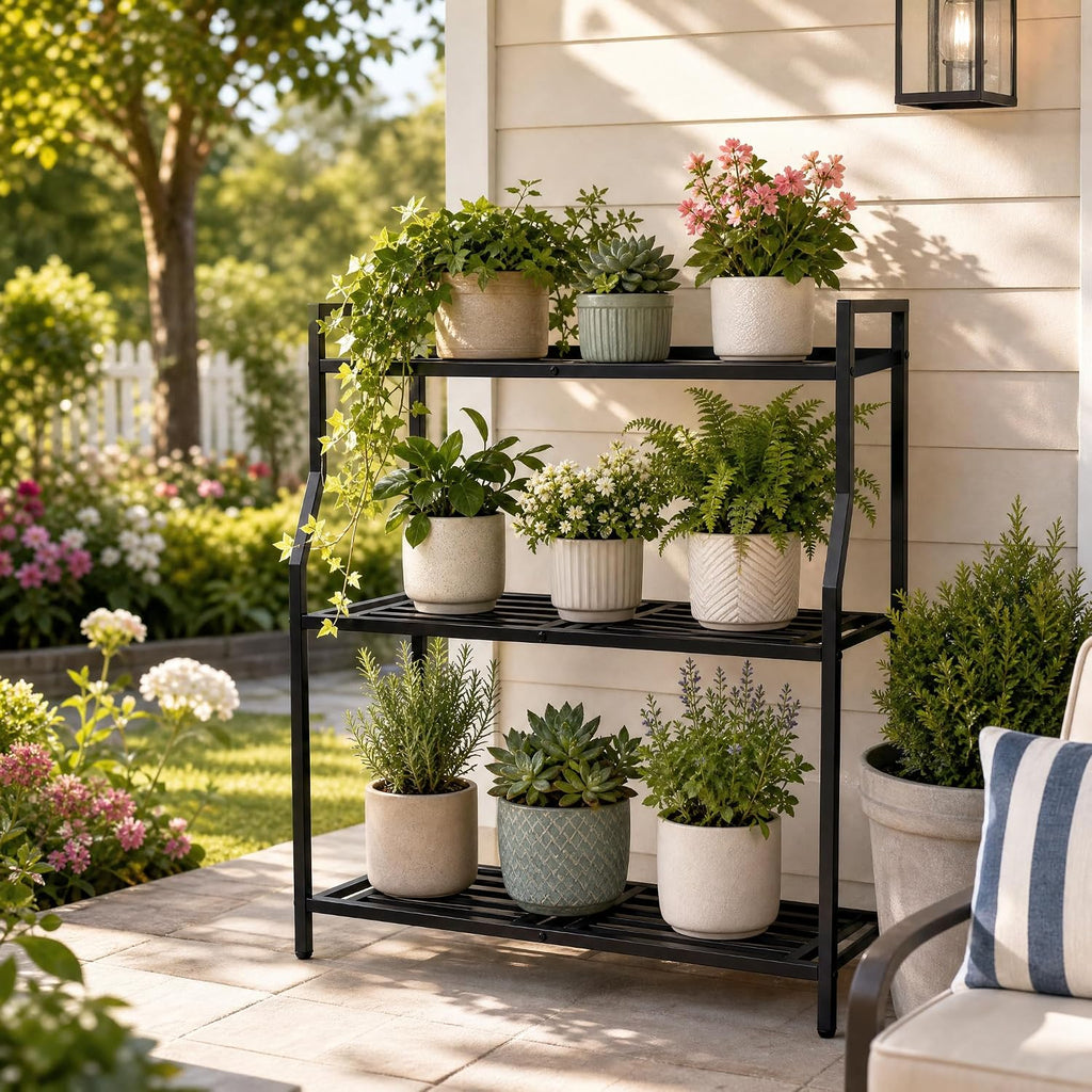 Metal Heavy Duty Plant Stand Indoor Outdoor,30" L×13" W×35" H 3-Tier Tall Plant Stands,Outside Plant Shelves for Large