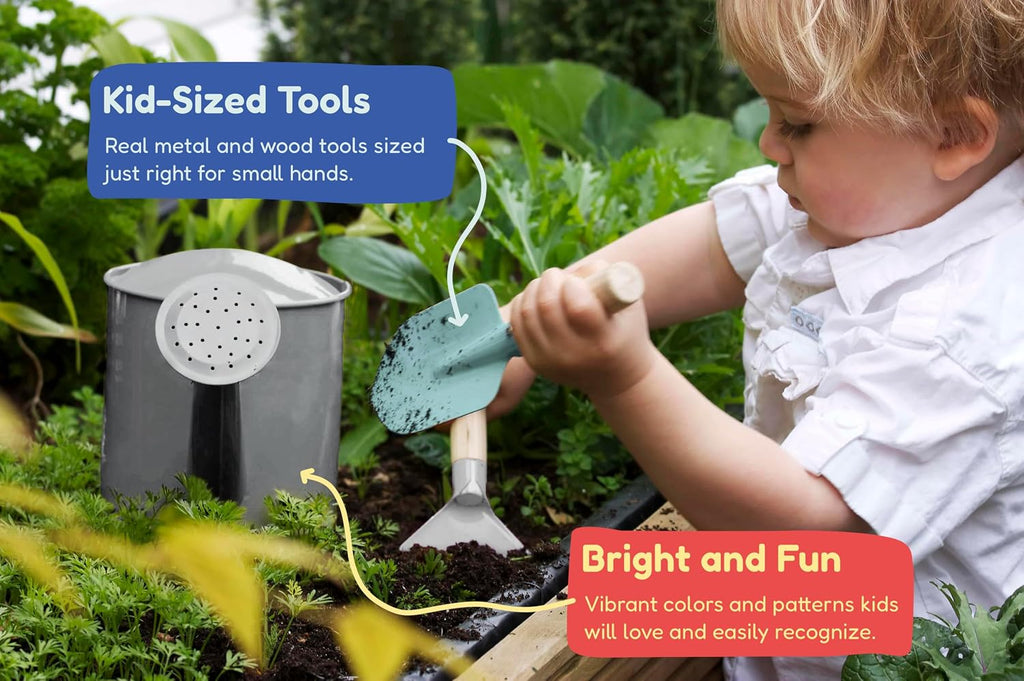 Gardening Set, Tool Kit, for Kids, STEM, Includes Tote Bag, Spade, Watering Can, Rake, Fork, Trowel and Gloves (Camo