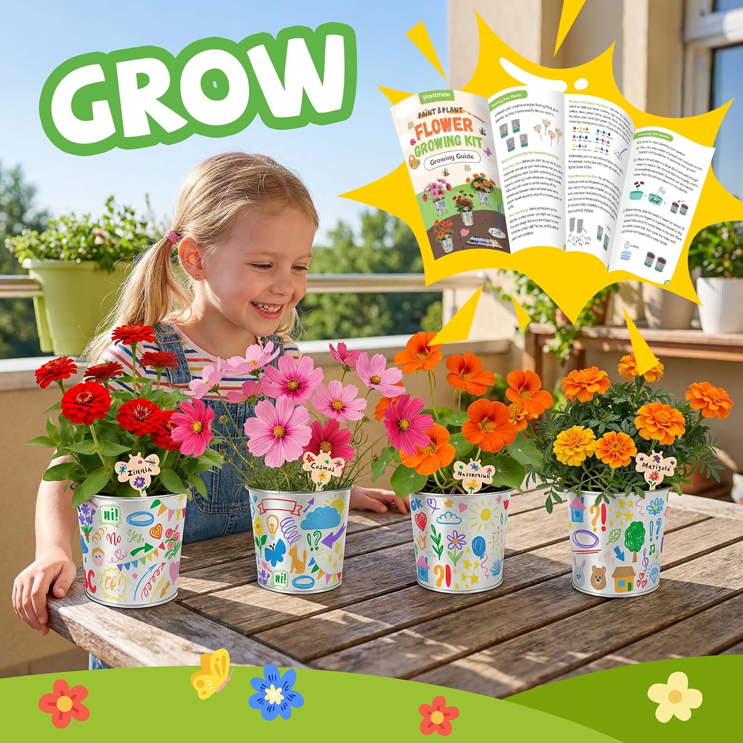 Paint & Plant Flower Growing Kit for Kids - Easter Gifts for Kids Gardening Set with 4 Pots - Unique Birthday, Crafts &