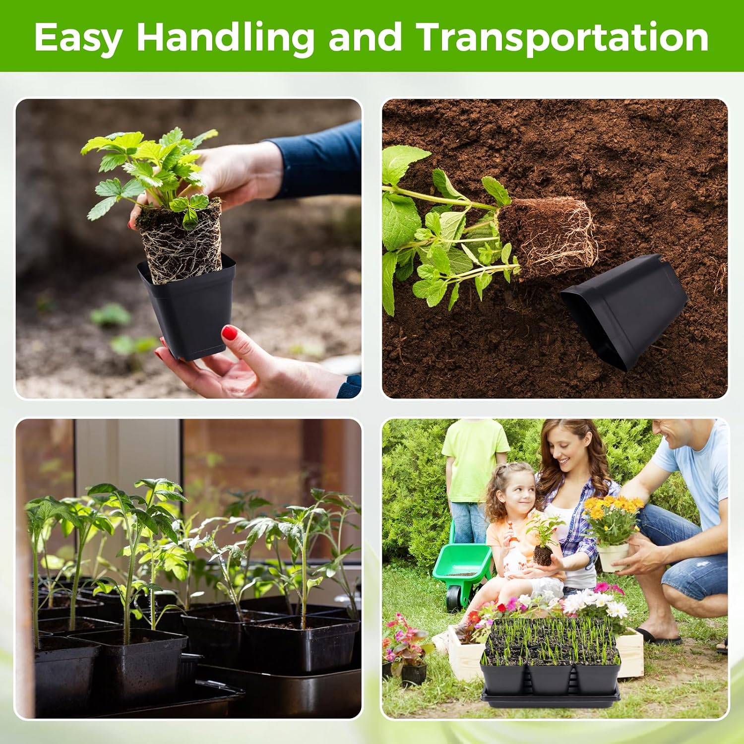 Seed Starter Tray Kit 3.5" 50 Pcs Square Nursery Pots Trays 9 Cell Seed Starting Pots with Drainage Holes 5 Pcs Seed