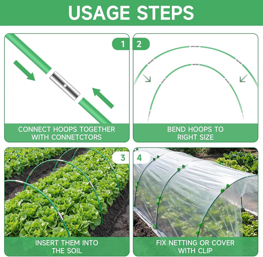 72 Pieces Garden Hoops for Raised Beds Fiberglass Support Greenhouse Hoops | 12 Sets Of 8 Ft Garden Hoops Kit Grow