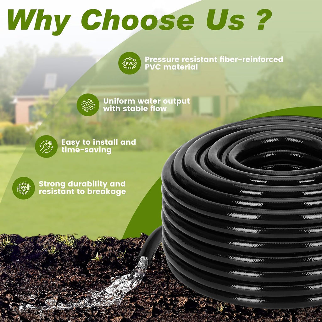1/2 Inch Drip Irrigation Tubing, 50FT Main Line Hose Tube, Flexible PVC Irrigation Hose for Raised Beds, Greenhouse