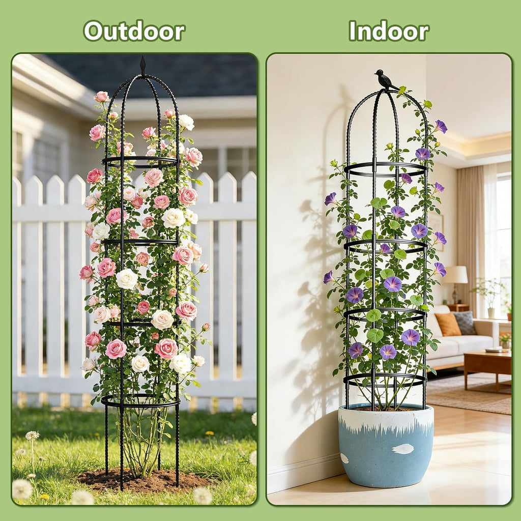 Obelisk Trellis for Garden Plants Climbing: 6ft Rustproof Metal Pipe with Plastic Coated - Potted Plant Climber Support