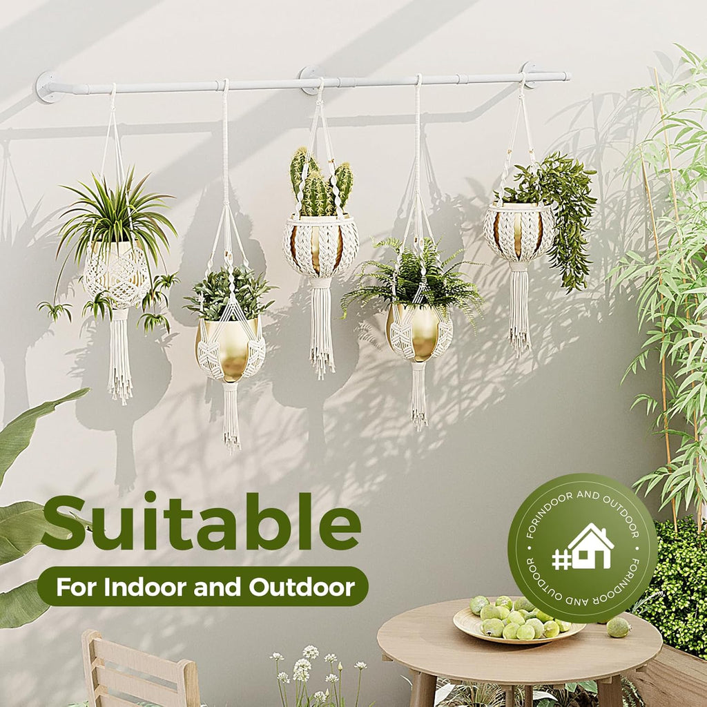 Bamworld Hanging Planters for Indoor - 70in White Metal Rod Plant Hangers | (Pot & Plant Not Included)