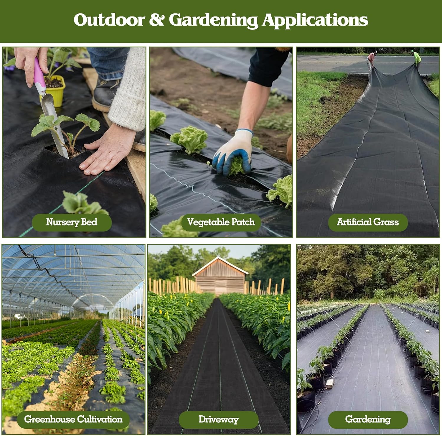 HongWay 4FT x 300FT Weed Barrier Fabric, Heavy Duty Landscape Fabric | Weed Control Garden Cloth with 120 Staples
