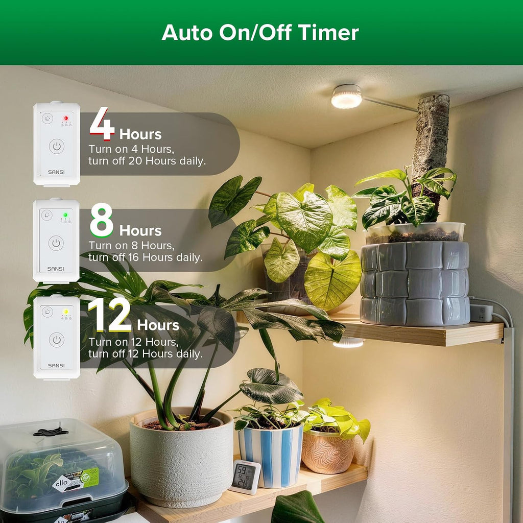 SANSI Puck Grow Lights for Indoor Plants,10W 2-Head Plant Lights with Timer | Full Spectrum Plant Lights for Indoor