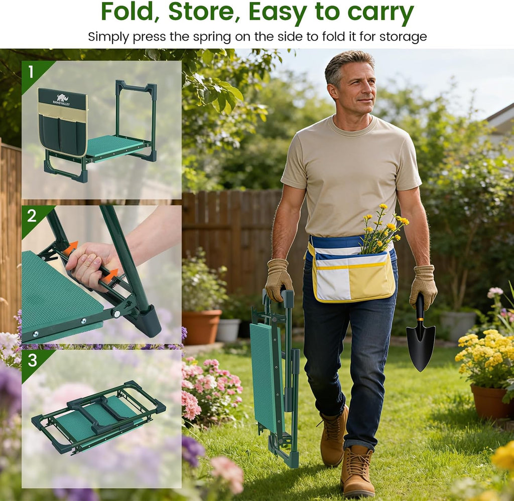 Garden Kneeler and Seat Foldable Gardening Stool Foldable Gardening Bench | Heavy Duty 2 in 4 Gardening Stool with Tool