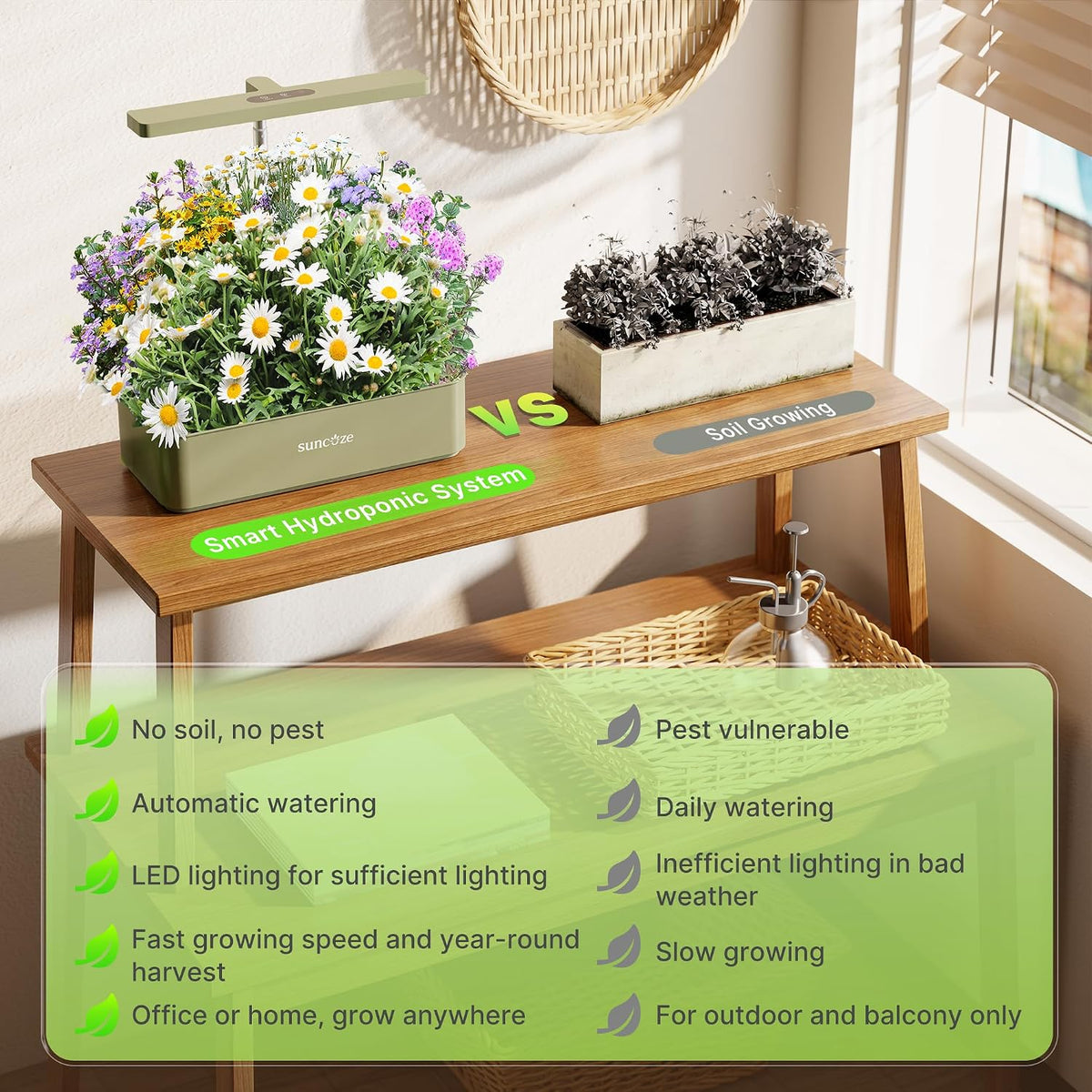 Hydroponics Growing System, Compact 12 Pods Indoor Garden, Green | 24W LED Dimmable Grow Light, 4L Water Tank with