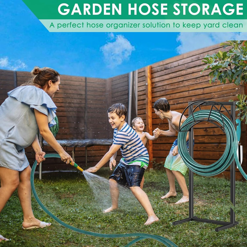 TomCare Garden Hose Holder, 4 Spikes Heavy Duty Hose Stand for 160FT Hose | Thick Metal Frame, 250 lbs Load Capacity