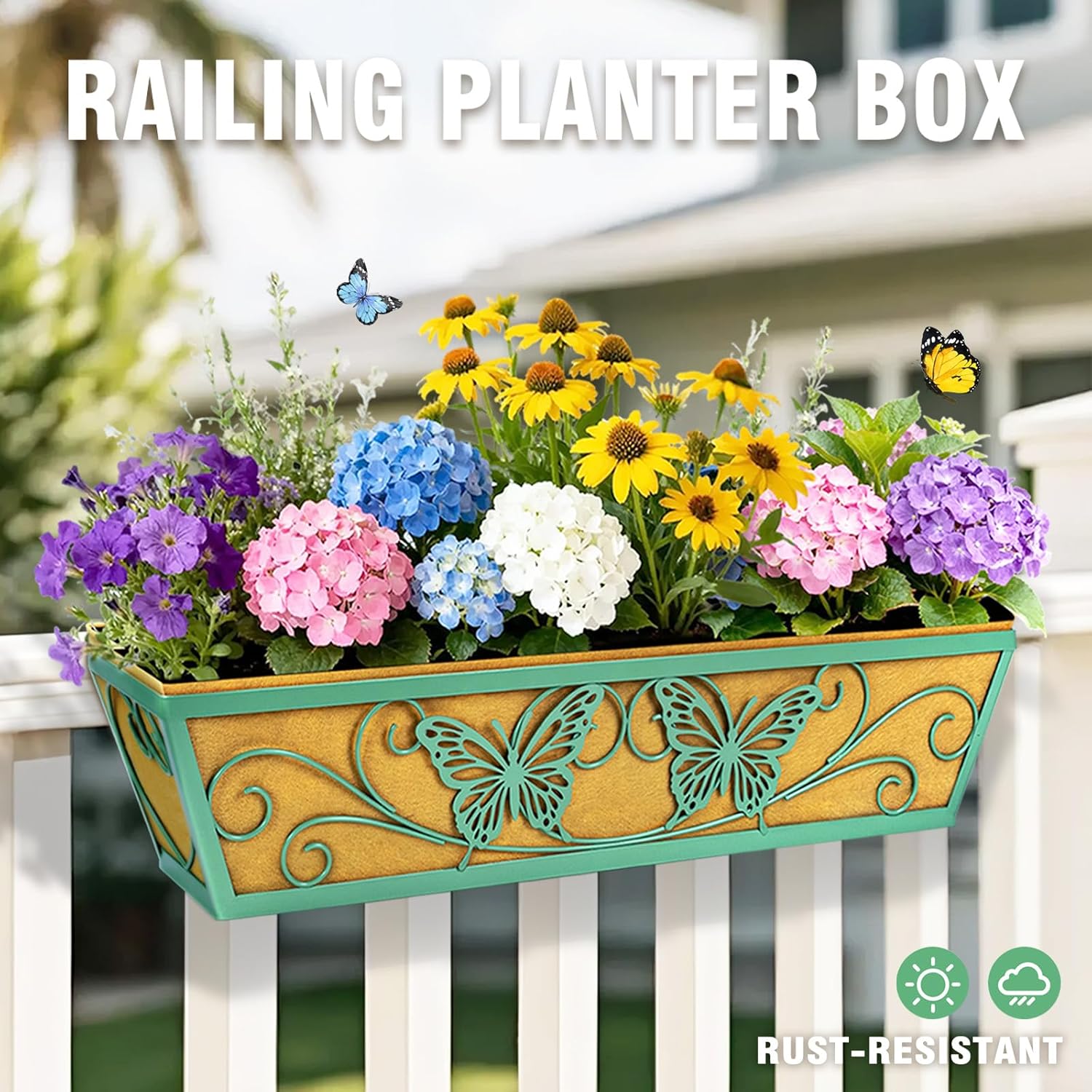 2 Pack 24 Inch Window Boxes Planter for Outdoor Plants Deck Railing Planters Box with Adjustable Brackets for Porch