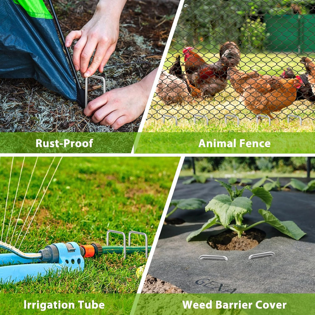 Landscape Staples 12 Inch, 12/25/50/100/200 Pack 8 Gauge U-Shaped Galvanized Garden Stakes, Heavy Duty Ground Stakes