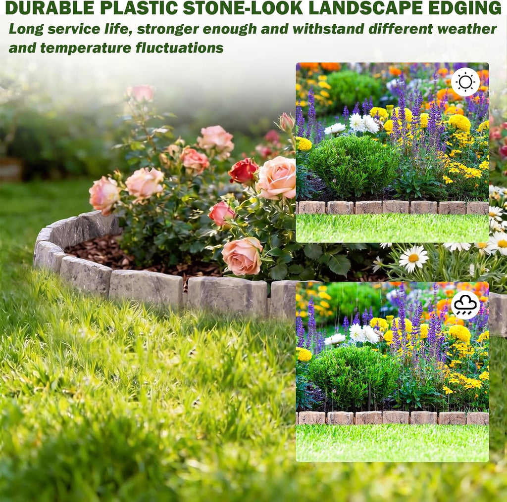 Landscape Edging Garden Edging Border Faux Stone Edging,17FT x 2.75 in Tall | Decorative Stone-Look Garden Border for