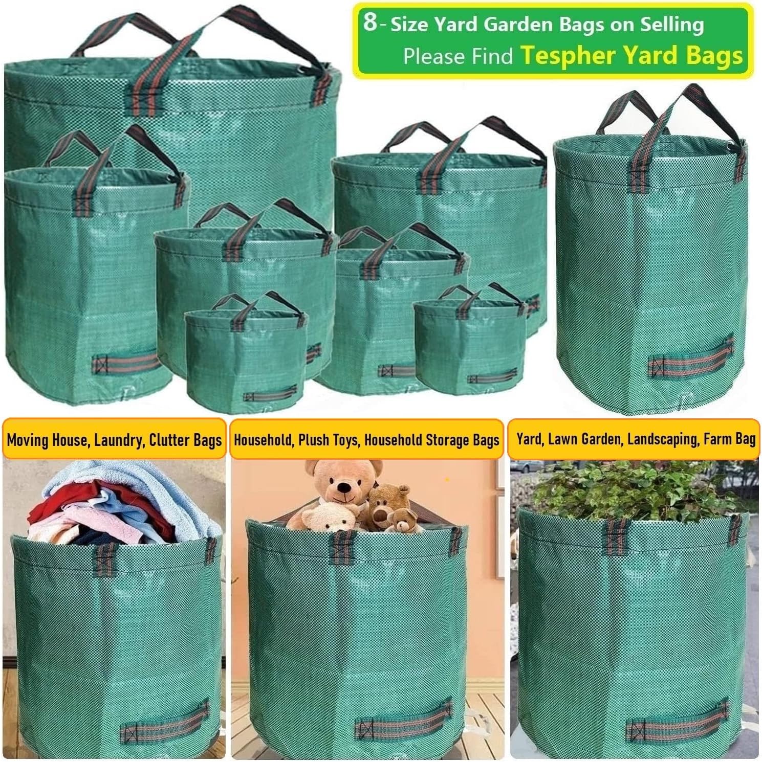 Professional 2-Pack 137 Gallon Lawn Garden Bags Large (D34,H34 inch) Yard Waste Bags with Gardening Gloves, Big Leaf