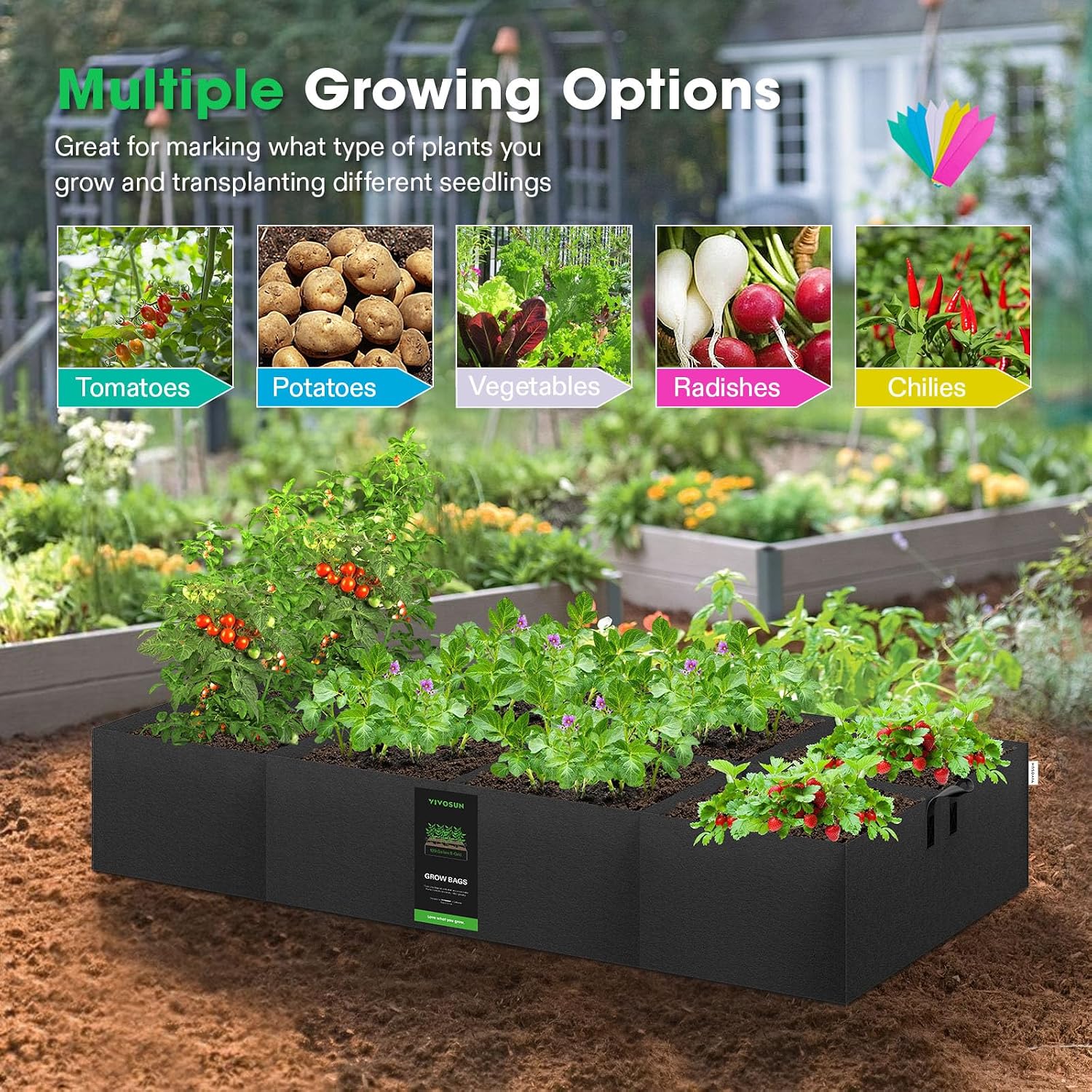 VIVOSUN 129 Gallon 8-Grid Grow Bags, 400G Fabric Raised Bed with Handles | 400G Thickened Nonwoven Fabric, 8-Grid