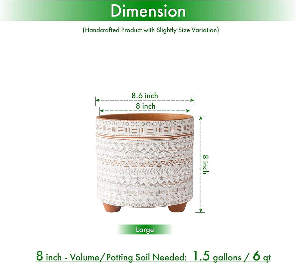 D'vine Dev 8 Inch Terracotta Planter with Drainage, Saharan Script, 33-953-D-1