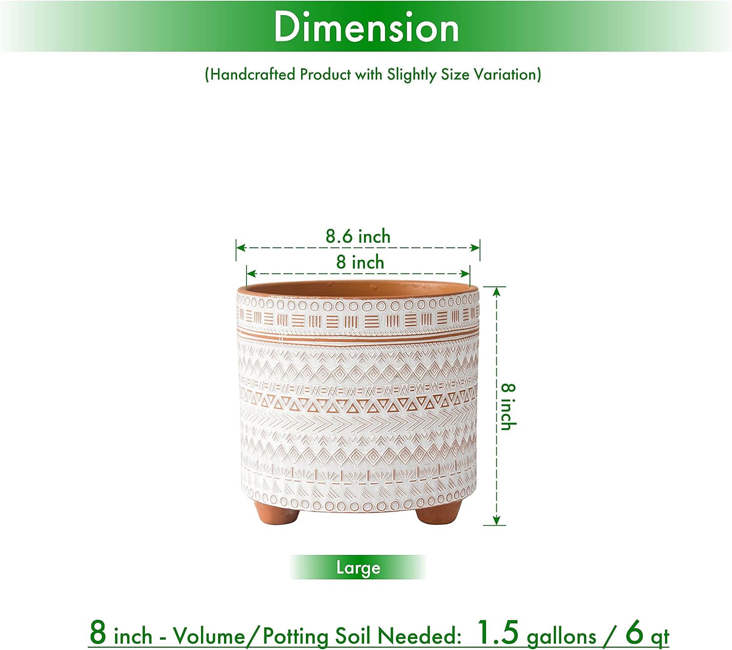 D'vine Dev 8 Inch Terracotta Planter with Drainage, Saharan Script, 33-953-D-1