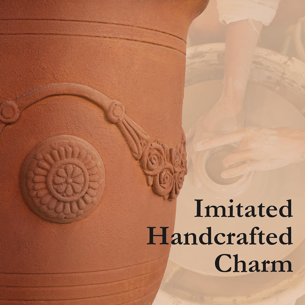 Worth Garden Large Urn Planter - 14" Dia x 16.5" H Lightweight Magnesium Oxide Plant Pot with Cement Texture