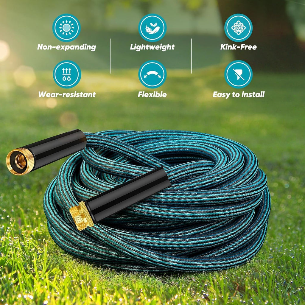 Garden Hose 50FT, Non-Expanding Water Hose Ultra Lightweight With Nozzle | Kink-Free, Sturdy, Leak-Proof, Flexible