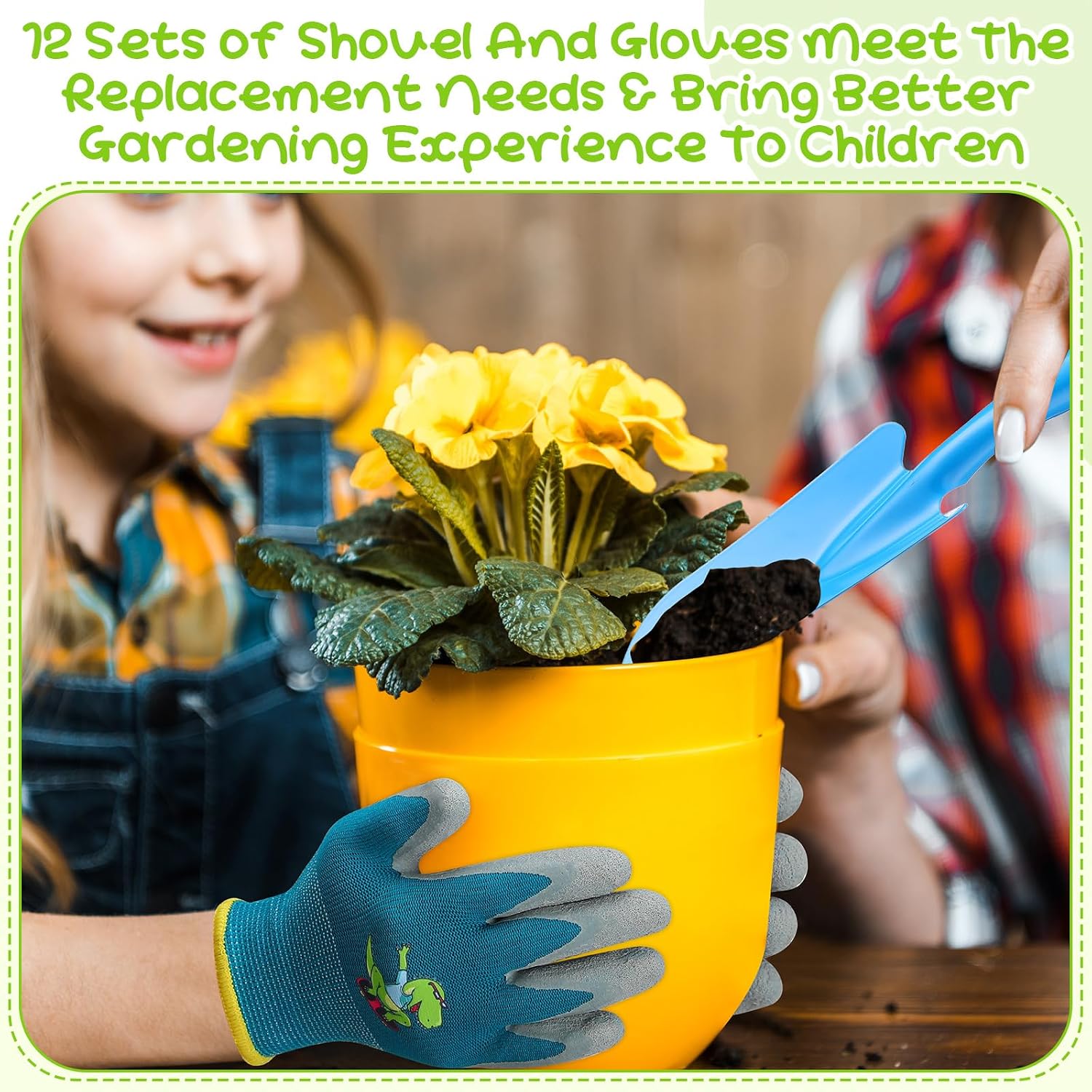 Gisafai 24 Pcs Mini Colorful Metal Hand Shovel and Glove Set Shovel Spade Gloves Digging Trowel Set Kids Gardening
