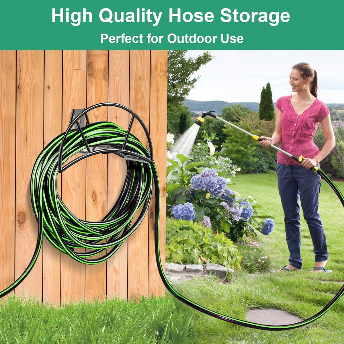 TomCare Garden Hose Holder Wall Mount, 150FT Capacity Water Hose Hanger | 7 mm Solid Metal Rod, One-Piece Welded Frame