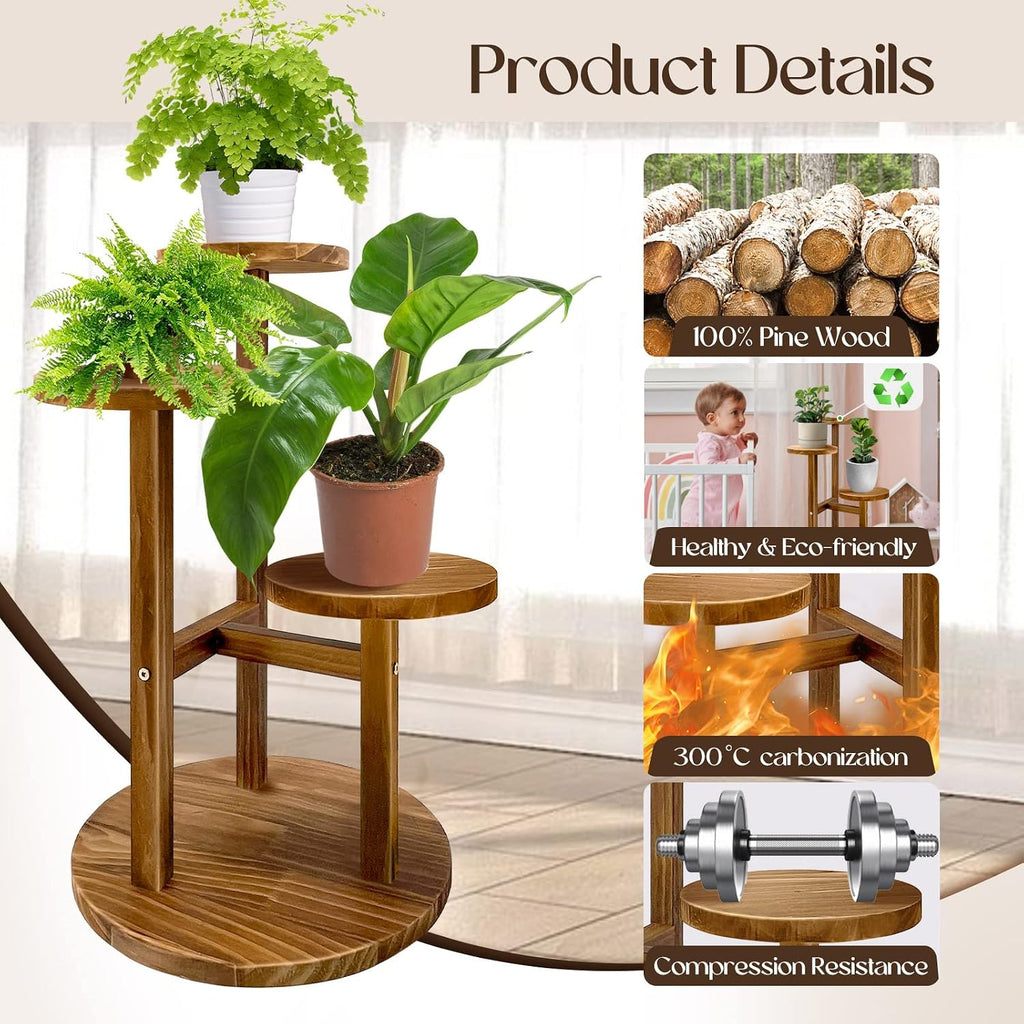 3 Tier Plant Stand Indoor | Tiered Wood Plant Stand for Indoor Plants, 21" Height Space Saving Small Corner Plant