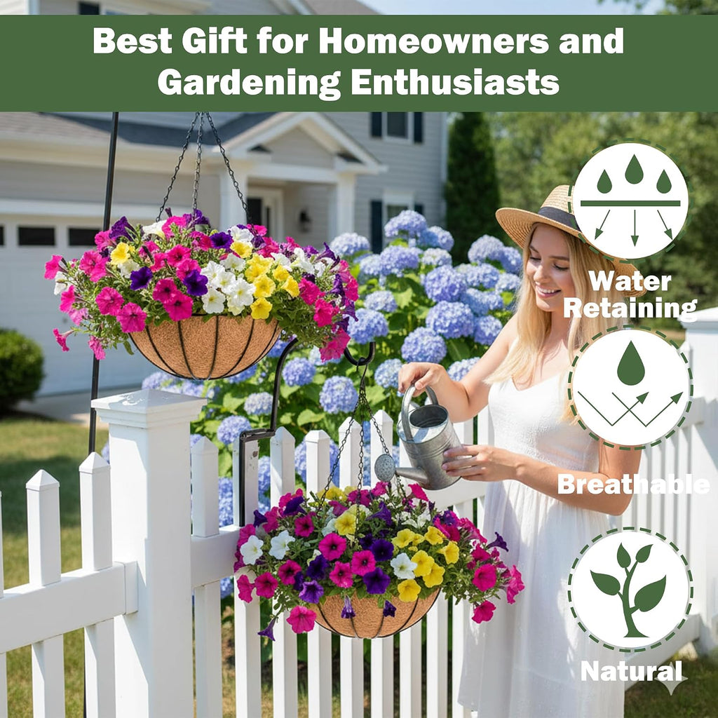 4 Pack 14 Inch Hanging Baskets for Plants Outdoor Metal Hanging Planter Basket with Coco Coir Liner Hanging Flower