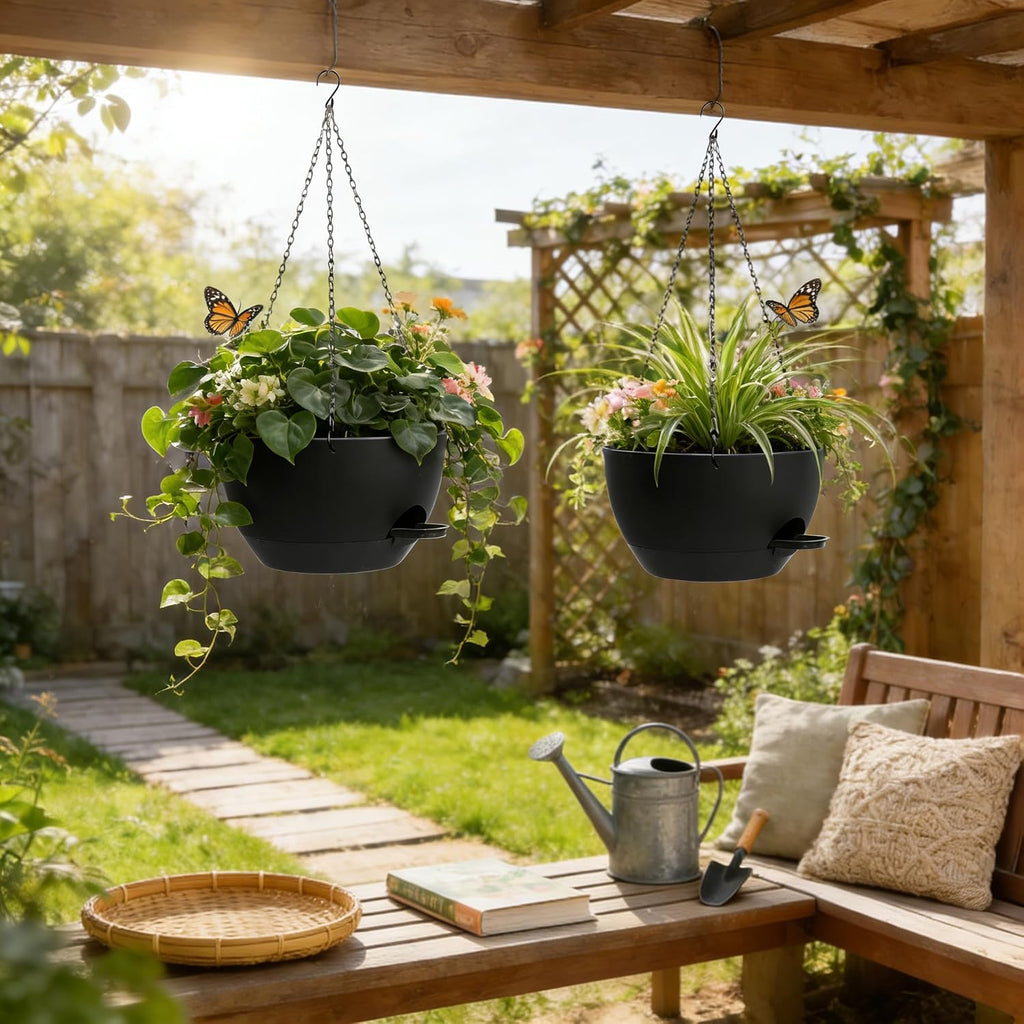 UOUZ 13 Inch 2 Pack Large Self Watering Hanging Planters for Indoor Outdoor Plants, Hanging Plant Pots with Removable