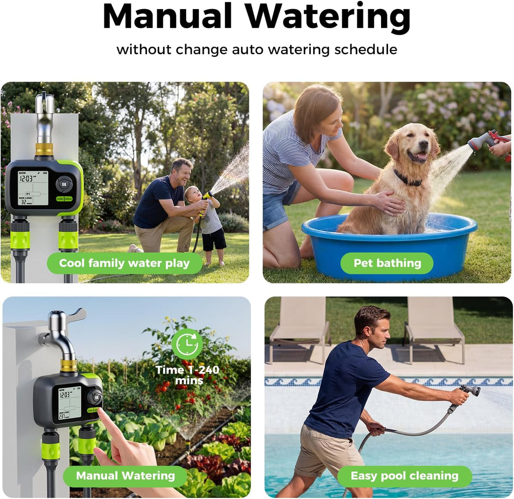 Sprinkler Timer, Watering Timer for Garden Hose, 2 Outlets Programmable Hose Timers with Rain Delay, Outdoor Soaker