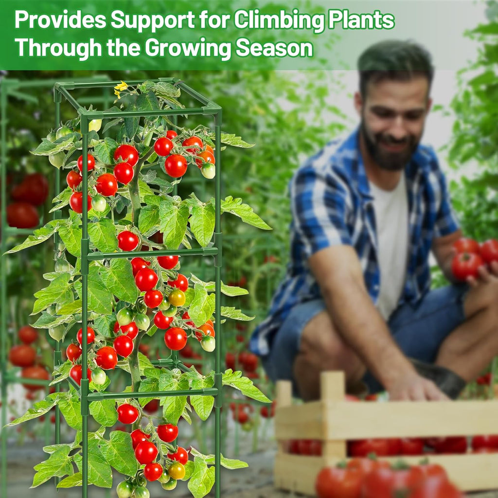4 Pack 45 Inch Tomato Cages for Garden, Heavy Duty Tomato Trellis | Adjustable & Reusable Square Tomato Plant Support