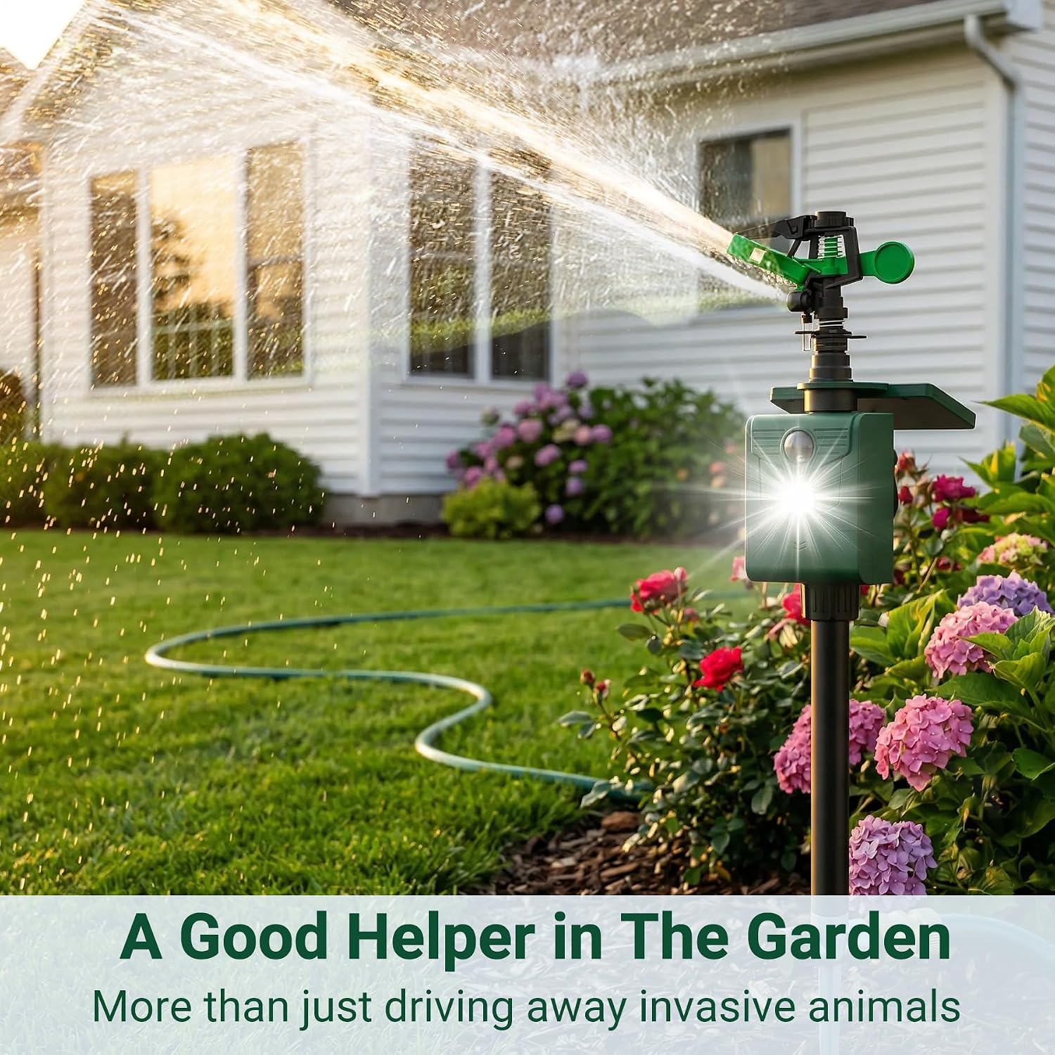 2 Packs Motion Activated Animal Repeller with Water Sprinkler, Deer Repellent Devices Solar Powered, IP65 Waterproof