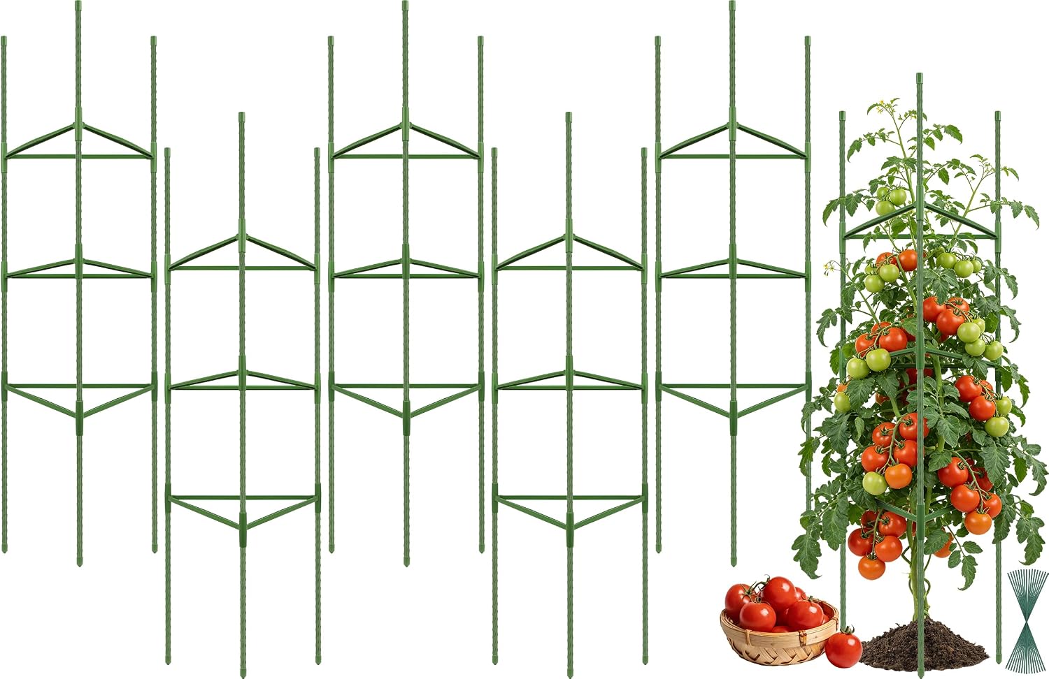 6 Pack 48 Inch Tomato Cages for Garden Plant Supports | Tomato Trellis for Potted Plants, Garden Plant Support Stakes