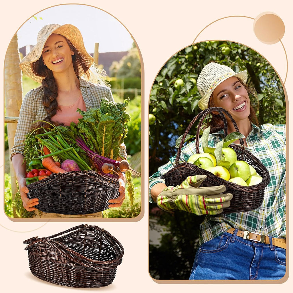 2 Pcs Wicker Basket Set - Harvest Baskets for Gathering, Foraging, Garden Trug, Easter, Flowers, Fruit, Storage &