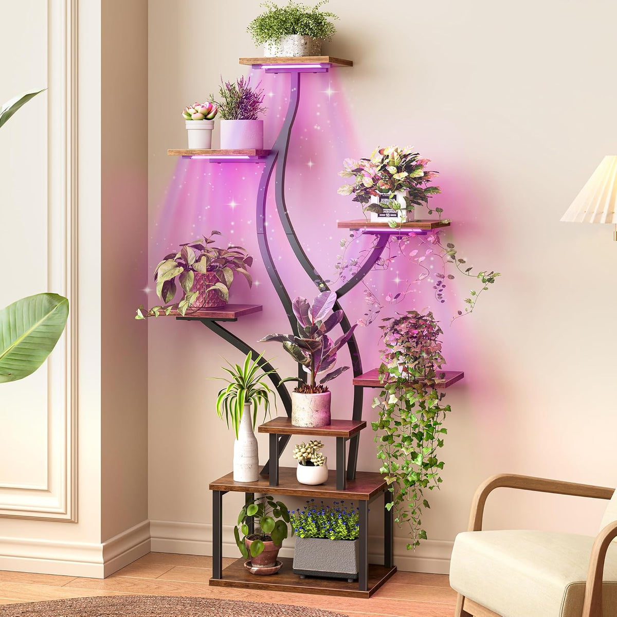 51.3 Inch Plant Stand with Grow Light, 6 Tiered Indoor Plant Shelf | Corner Plant Rack with Larger Flower Holder