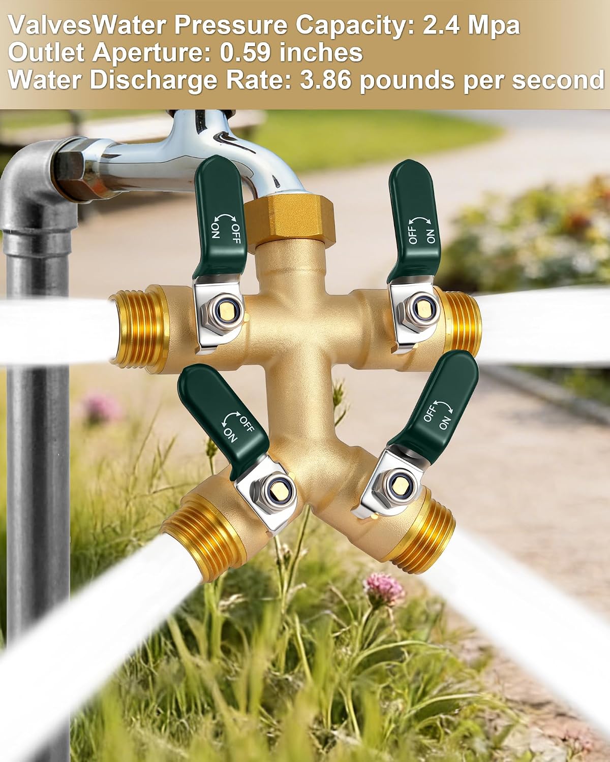 EBH Garden Hose Splitter 4 Way, Heavy Duty Solid Brass Hose Splitter with Shutoff Valves, Water Spigot Splitter With