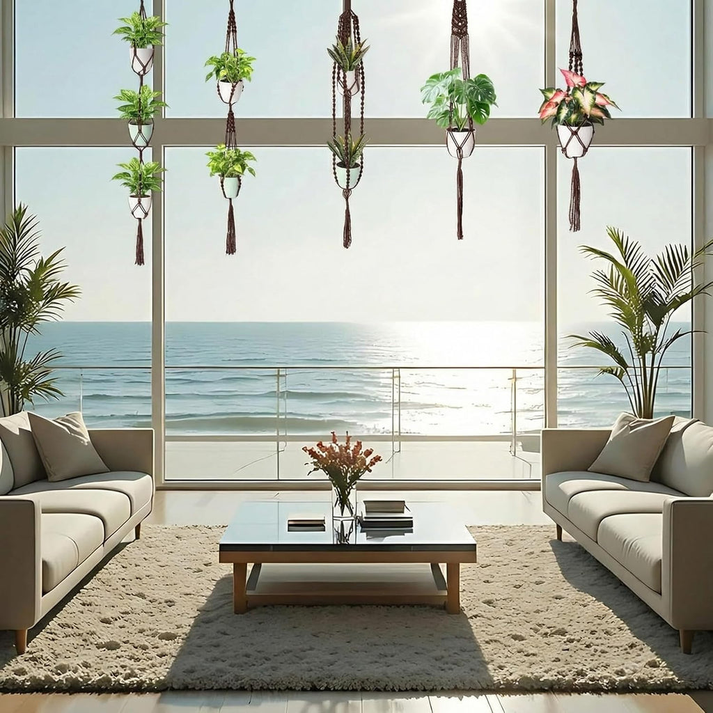 SATINIOR 12 Pcs Macrame Plant Hangers Handmade Boho Hanging Planters 12 Different Tiered Designs with 12 Hooks for