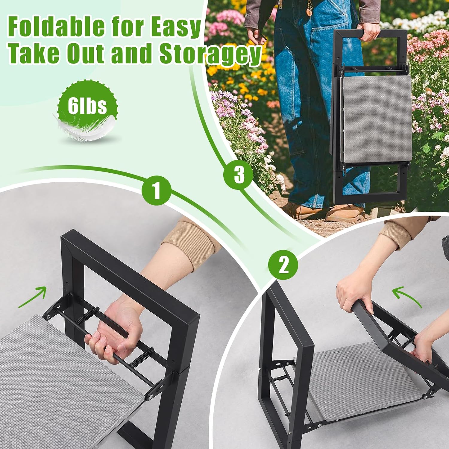 Garden Kneeler and Seat, 12.7" Wide Folding Heavy Duty Gardening Bench with Handles for Kneeling and Seat