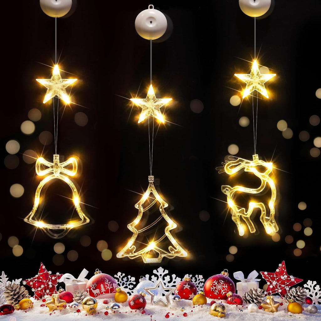 suddus Christmas Window Lights Decoration,Tree,Jingle Bell&Deer Warm White