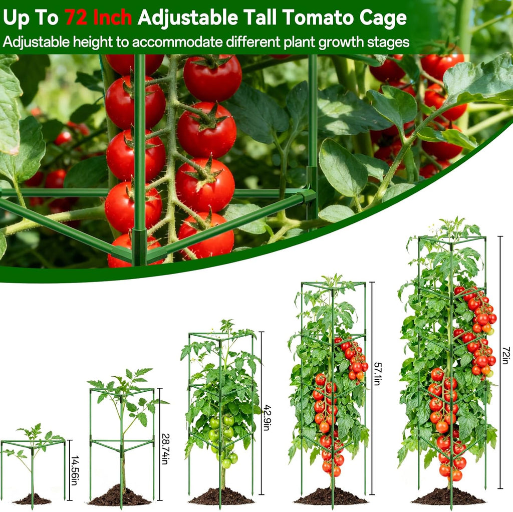Halatool 72" Tomato Cages Heavy Duty, 4Pack Tomato Plant Support for Garden | Adjustable Metal Trellis for Pots &
