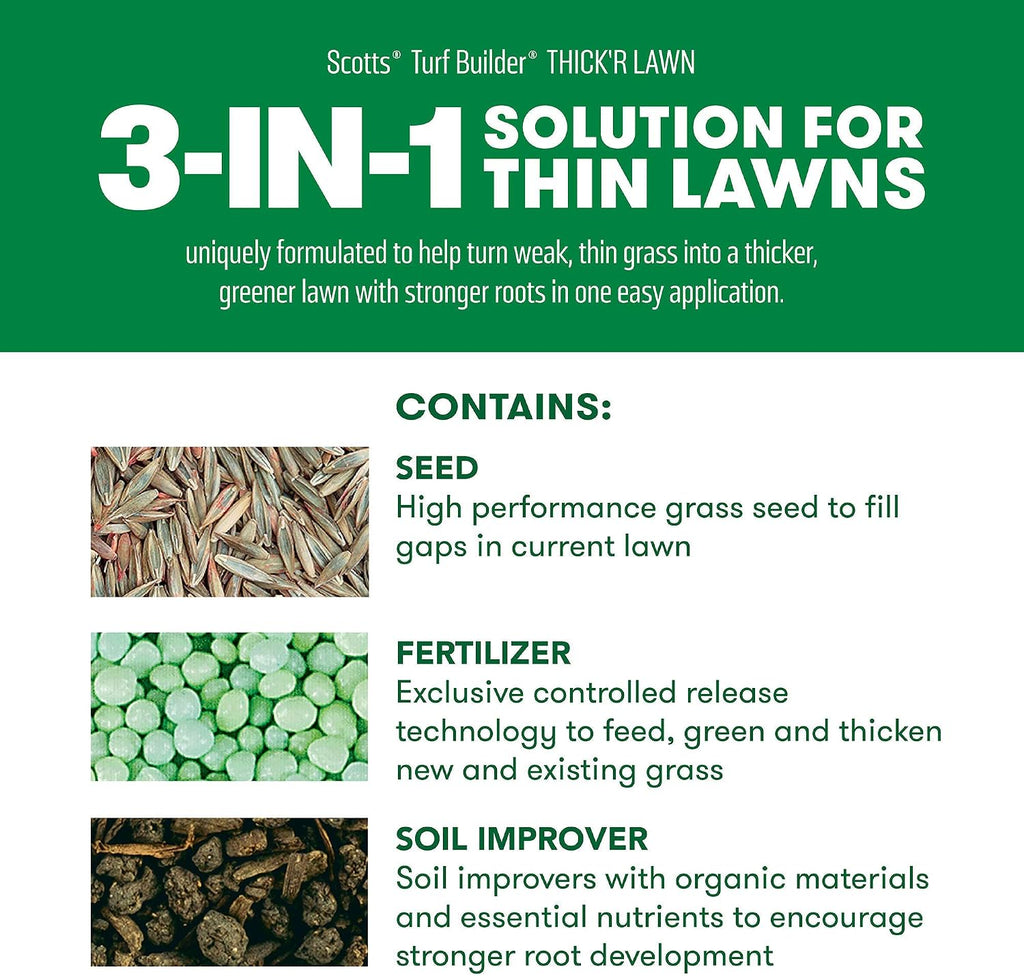 Scotts Turf Builder Thick'R Lawn Tall Fescue Mix, 40 lbs. | Combination Grass Seed, Lawn Fertilizer and Soil Improver