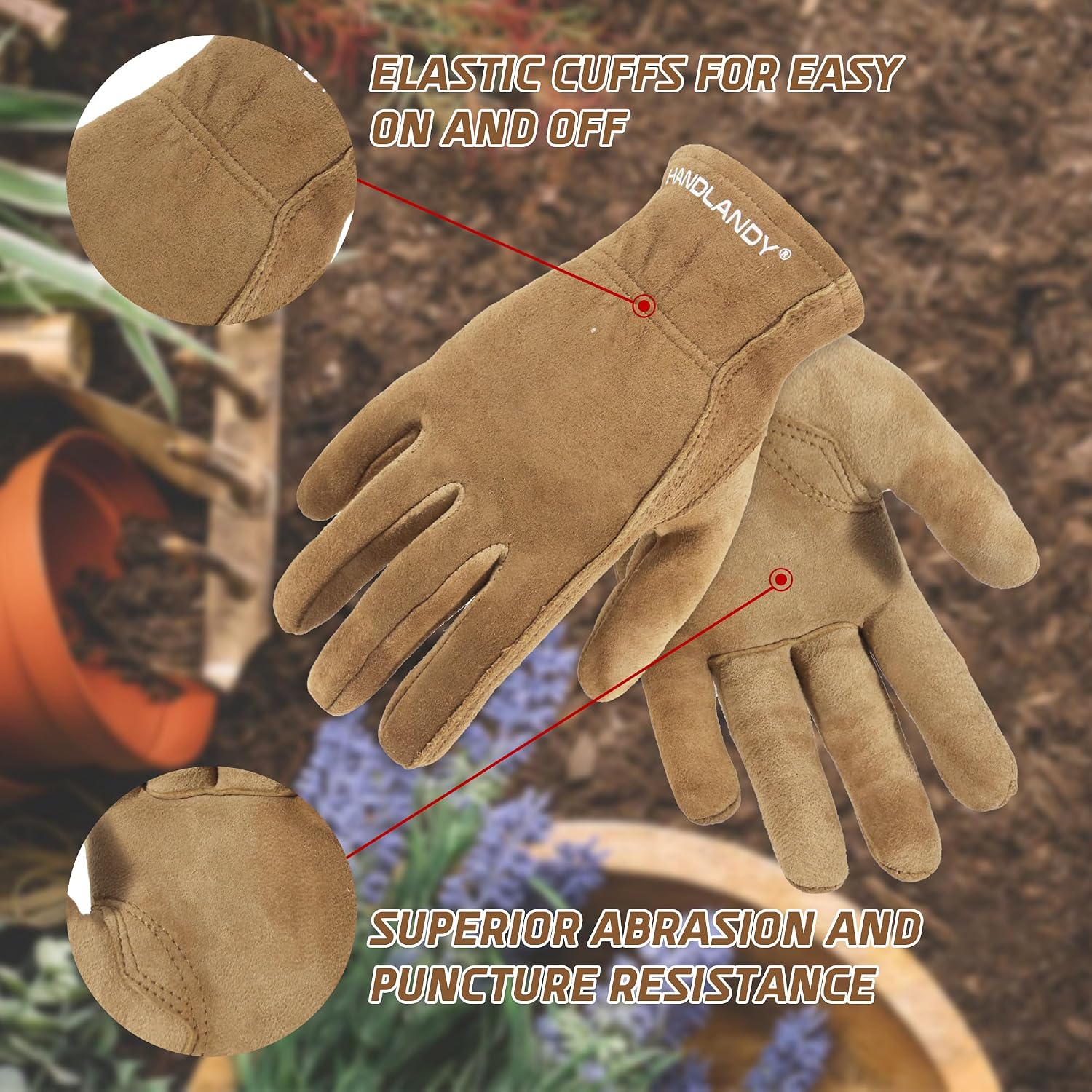HANDLANDY HLDD Kids Gardening Gloves, Childrens Leather Work Gloves for Boys Girls Age 2-11, Great Gift for Yard Work