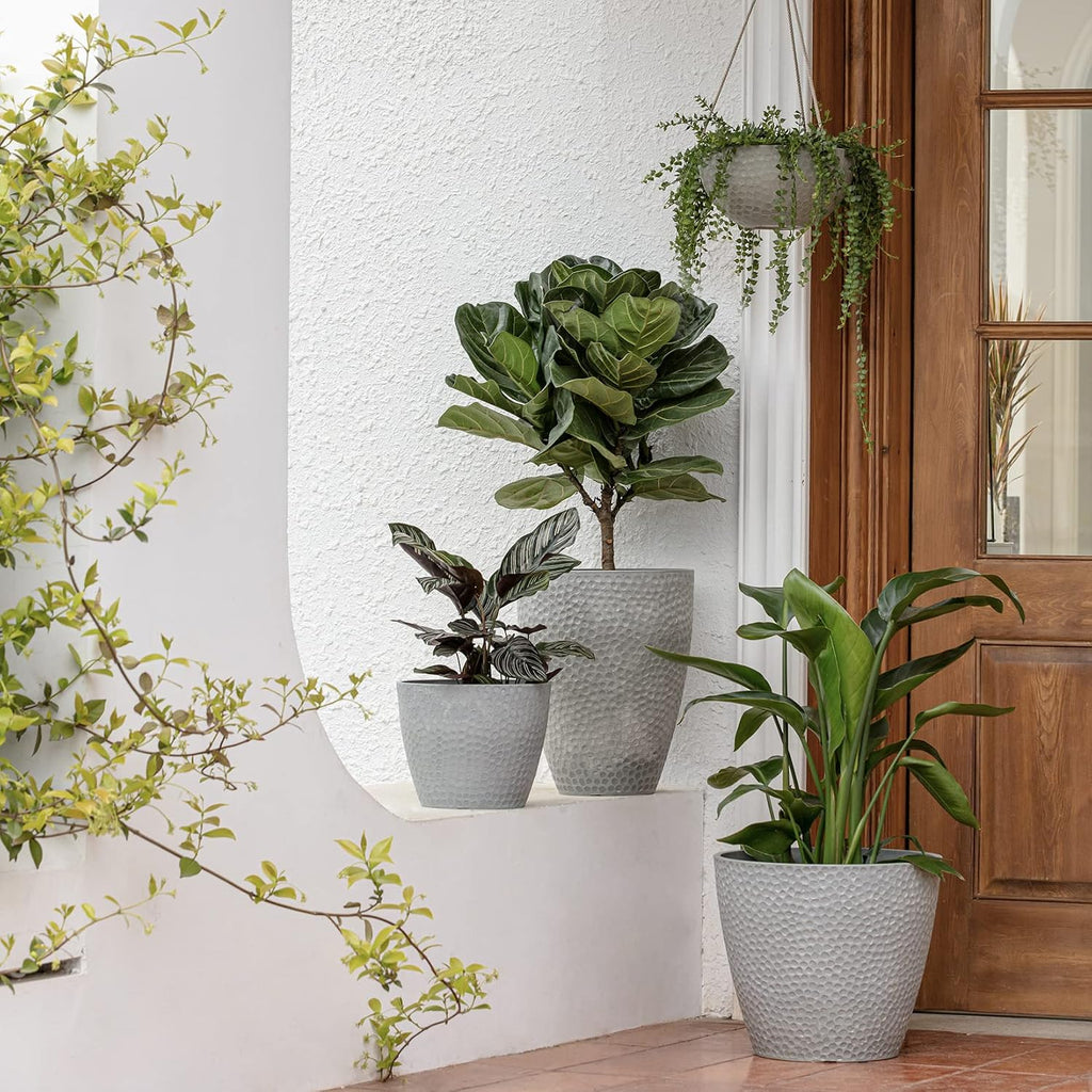 LA Jolie Muse 9.4 inch Planter Pot for Indoor and Outdoor Plants, Modern Chic Planter,Honeycomb Pattern,Storm Gray